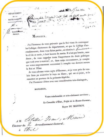 Convocation de Jean Estellé en 1830