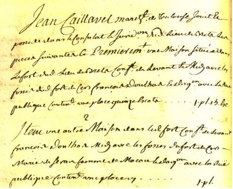 Possessions de Jean caillavel dans le fort de Bretx